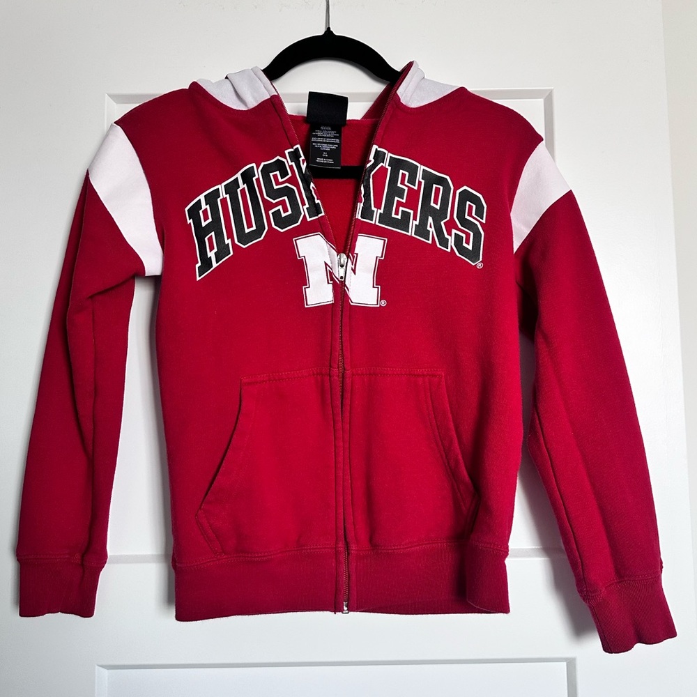 Kids Red 'Huskers' Full Face Zip Up Hoodie